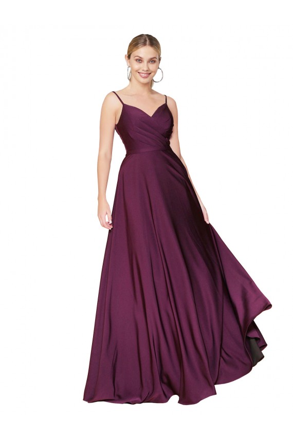 Sleeveless Wild Berry V-Back A-Line Spaghetti Straps Formal Evening Gown / Prom Dress / Bridesmaid Dress Maidstone