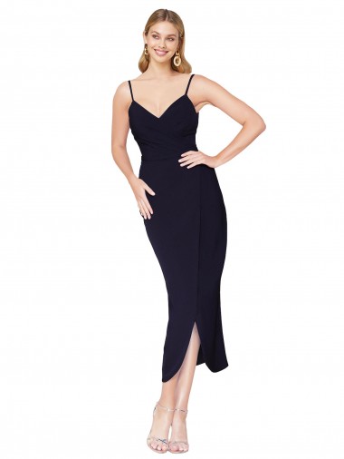 Sleeveless Dark Navy V-Back Mermaid Spaghetti Straps Formal Dress / Bridesmaid Dress Maidstone