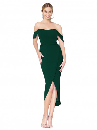 Sleeveless Midnight Green Mermaid Off the Shoulder High Low Evening Gown / Prom Dress / Bridesmaid Dress Maidstone