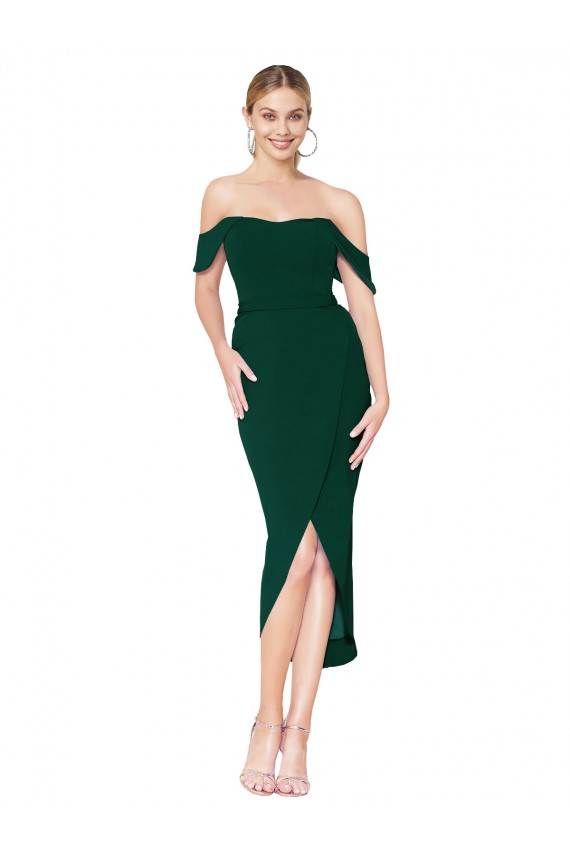 Sleeveless Midnight Green Mermaid Off the Shoulder High Low Evening Gown / Prom Dress / Bridesmaid Dress Maidstone