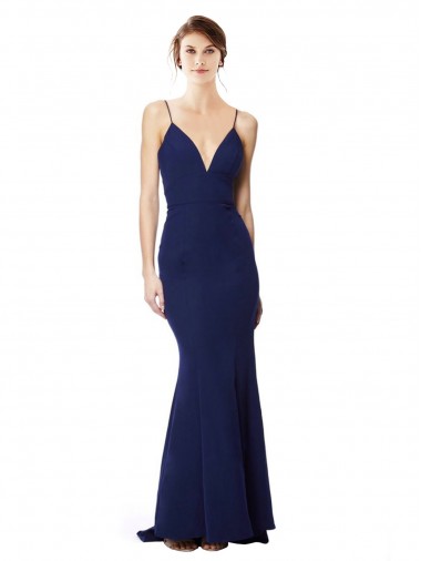 Sleeveless Navy Blue Open Back Mermaid Spaghetti Straps Formal Dress / Bridesmaid Dress Maidstone