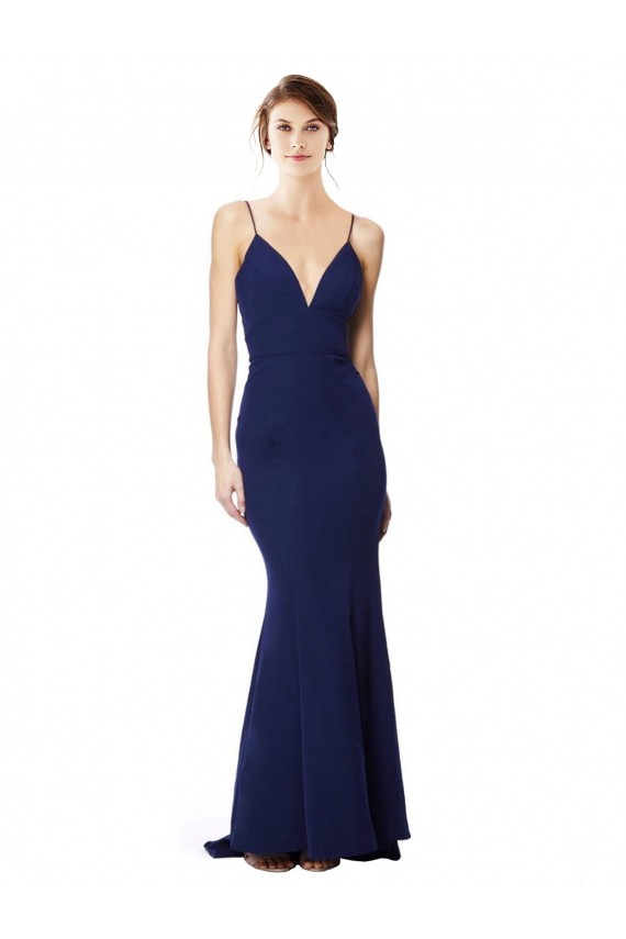 Sleeveless Navy Blue Open Back Mermaid Spaghetti Straps Formal Dress / Bridesmaid Dress Maidstone