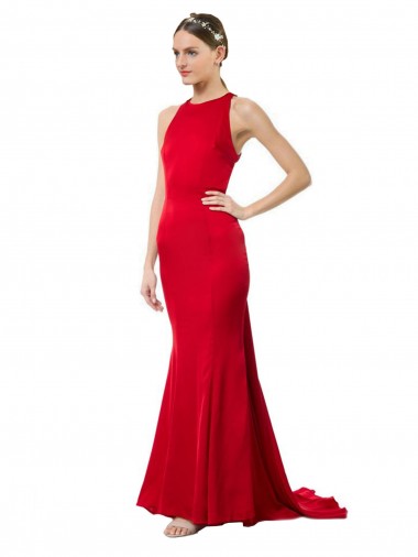 Sleeveless Red Open Back Mermaid Halter Neck Formal Evening Gown / Bridesmaid Dress Maidstone