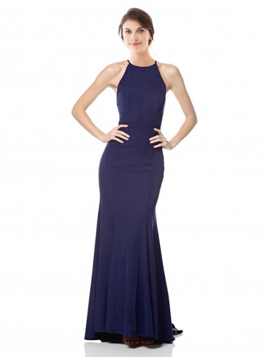 Sleeveless Navy Blue Mermaid Halter Neck Bridesmaid Dress / Formal Dress Maidstone