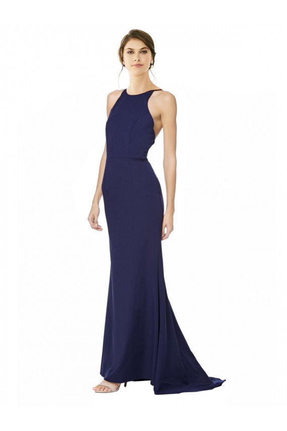 Sleeveless Navy Blue Criss Cross Open Back Mermaid Halter Neck Formal Evening Gown / Prom Dress / Bridesmaid Dress Maidstone