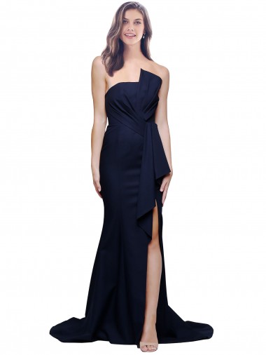 Sleeveless Dark Navy Low Back Sheath Strapless Semi Formal Evening Dress / Prom Dress / Bridesmaid Dress Maidstone