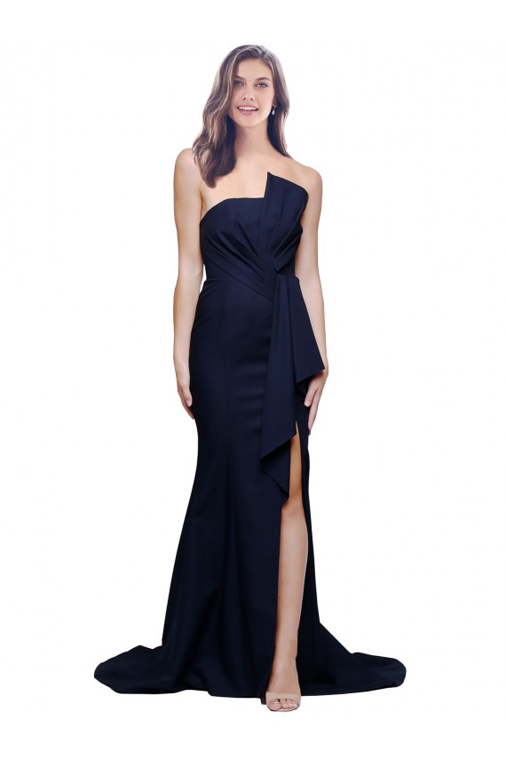 Sleeveless Dark Navy Low Back Sheath Strapless Semi Formal Evening Dress / Prom Dress / Bridesmaid Dress Maidstone