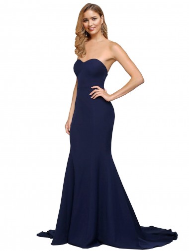 Sleeveless Dark Navy Low Back A-Line Sweetheart Formal Evening Gown / Prom Dress / Bridesmaid Dress Maidstone