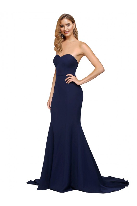 Sleeveless Dark Navy Low Back A-Line Sweetheart Formal Evening Gown / Prom Dress / Bridesmaid Dress Maidstone