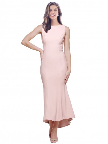 Sleeveless Pink Low Back Sheath High Neck High Low Evening Gown / Prom Dress / Bridesmaid Dress Maidstone