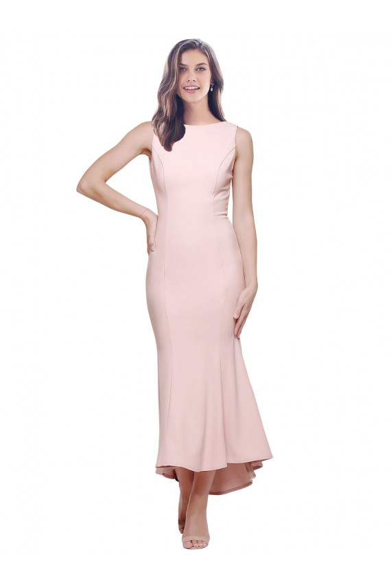 Sleeveless Pink Low Back Sheath High Neck High Low Evening Gown / Prom Dress / Bridesmaid Dress Maidstone