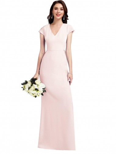 Cap Sleeves Pink A-Line V-Neck Formal Evening Gown / Prom Dress / Bridesmaid Dress Maidstone