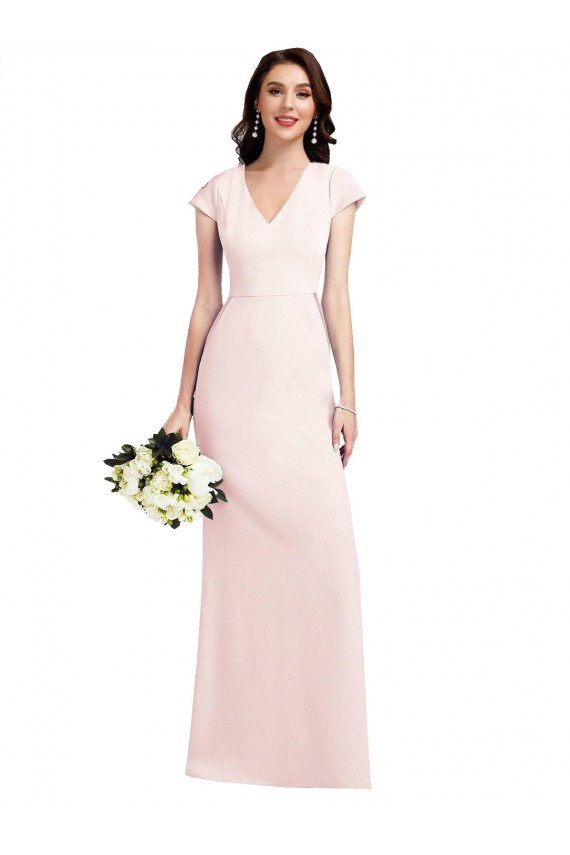 Cap Sleeves Pink A-Line V-Neck Formal Evening Gown / Prom Dress / Bridesmaid Dress Maidstone