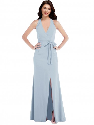 Sleeveless Light Sky Blue Open Back A-Line Halter Neck Formal Evening Gown / Prom Dress / Bridesmaid Dress Maidstone