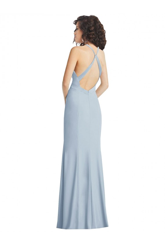Sleeveless Light Sky Blue Criss Cross Back Trumpet Halter Neck Formal Evening Gown / Prom Dress / Bridesmaid Dress Maidstone