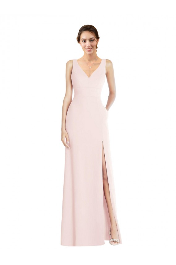 Sleeveless Pink Low Back A-Line V-Neck Black Tie Evening Dress / Prom Dress / Bridesmaid Dress Maidstone