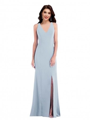 Sleeveless Light Sky Blue Criss Cross Back Trumpet V-Neck Evening Dress / Bridesmaid Dress Maidstone