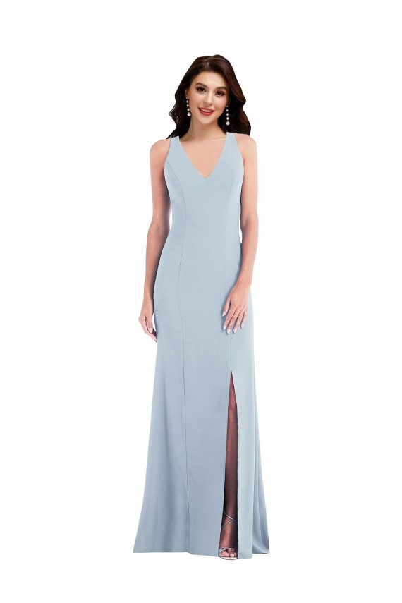 Sleeveless Light Sky Blue Criss Cross Back Trumpet V-Neck Evening Dress / Bridesmaid Dress Maidstone