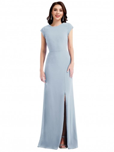 Cap Sleeves Light Sky Blue Open Back Trumpet Formal Evening Gown / Prom Dress / Bridesmaid Dress Maidstone