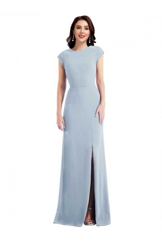 Cap Sleeves Light Sky Blue Open Back Trumpet Formal Evening Gown / Prom Dress / Bridesmaid Dress Maidstone