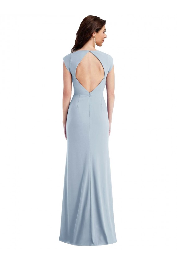 Cap Sleeves Light Sky Blue Open Back Trumpet Formal Evening Gown / Prom Dress / Bridesmaid Dress Maidstone