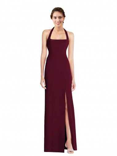 Sleeveless Burgundy Gold Open Back Trumpet Halter Neck Semi Formal Evening Dress / Prom Dress / Bridesmaid Dress Maidstone