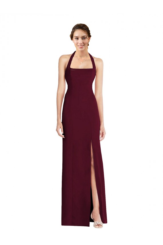 Sleeveless Burgundy Gold Open Back Trumpet Halter Neck Semi Formal Evening Dress / Prom Dress / Bridesmaid Dress Maidstone