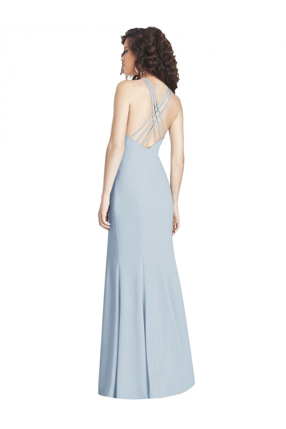 Sleeveless Light Sky Blue Criss Cross Open Back Trumpet Halter Neck Evening Dress / Bridesmaid Dress Maidstone