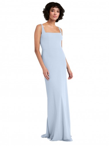 Sleeveless Light Sky Blue Sheath Square Neck Prom Dress / Bridesmaid Dress Maidstone