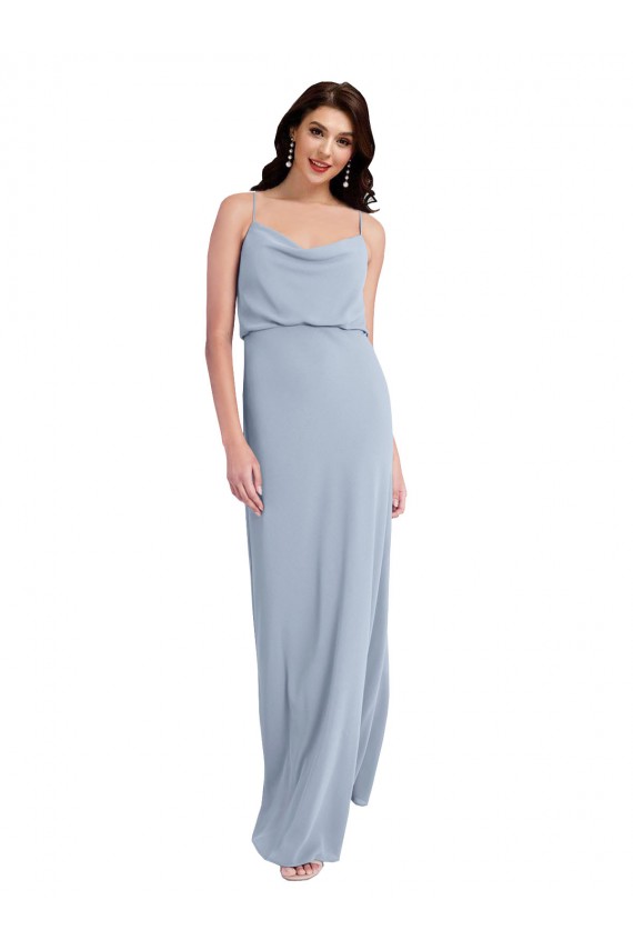 Sleeveless Smoke Blue V-Back Sheath Spaghetti Straps Formal Evening Gown / Prom Dress / Bridesmaid Dress Maidstone