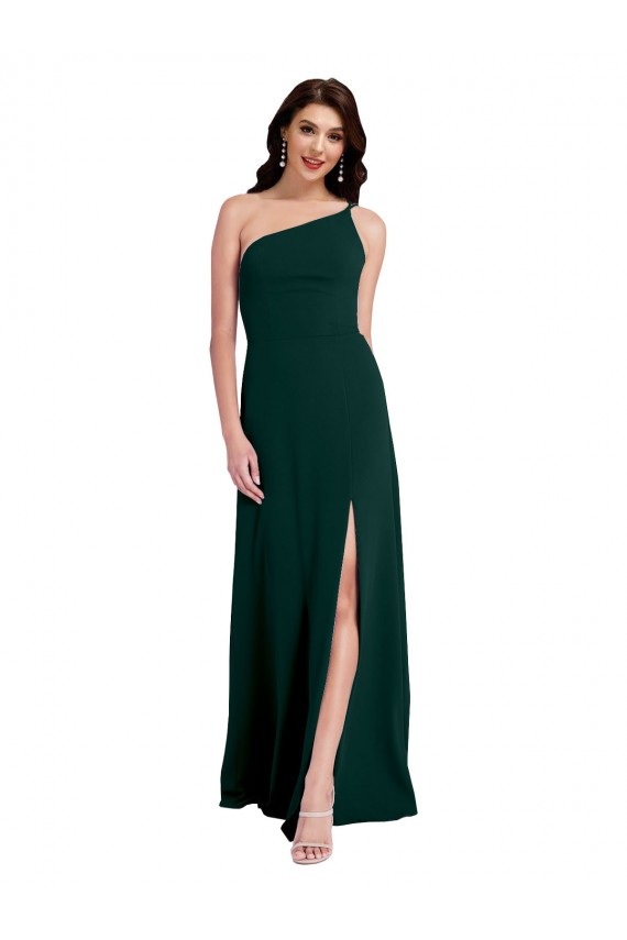 Sleeveless Midnight Green Open Back A-Line One Shoulder Formal Evening Gown / Prom Dress / Bridesmaid Dress Maidstone
