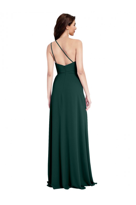 Sleeveless Midnight Green Open Back A-Line One Shoulder Formal Evening Gown / Prom Dress / Bridesmaid Dress Maidstone
