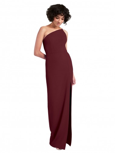 Sleeveless Burgundy Gold Sheath One Shoulder Formal Evening Gown / Prom Dress / Bridesmaid Dress Maidstone