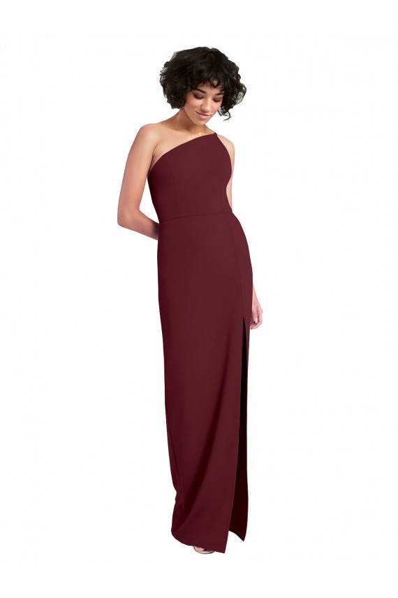 Sleeveless Burgundy Gold Sheath One Shoulder Formal Evening Gown / Prom Dress / Bridesmaid Dress Maidstone