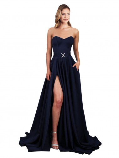 Sleeveless Dark Navy Low Back A-Line Sweetheart Formal Dress / Bridesmaid Dress Maidstone