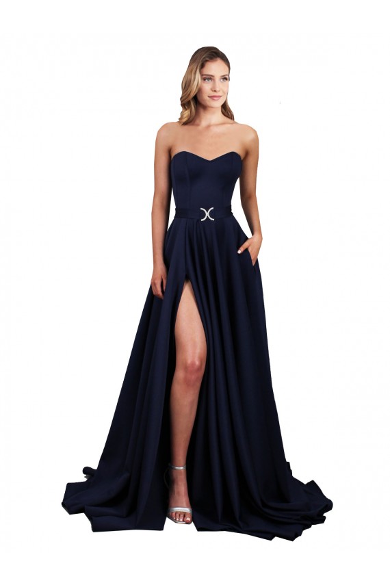 Sleeveless Dark Navy Low Back A-Line Sweetheart Formal Dress / Bridesmaid Dress Maidstone