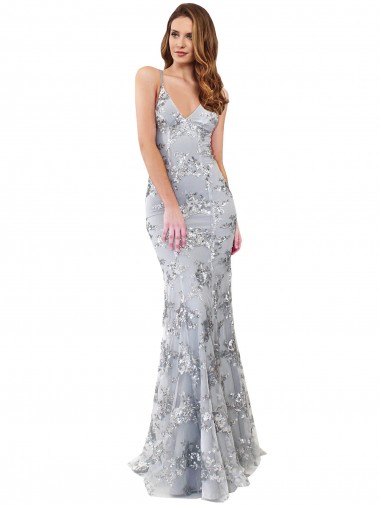 Sleeveless Silver Backless Mermaid V-Neck Formal Evening Gown / Prom Dress / Bridesmaid Dress Maidstone