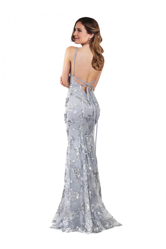 Sleeveless Silver Backless Mermaid V-Neck Formal Evening Gown / Prom Dress / Bridesmaid Dress Maidstone