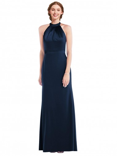 Sleeveless Dark Navy Open Back Trumpet High Neck Semi Formal Evening Dress / Prom Dress / Bridesmaid Dress Maidstone
