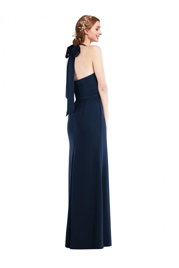 Sleeveless Dark Navy Open Back Trumpet High Neck Semi Formal Evening Dress / Prom Dress / Bridesmaid Dress Maidstone