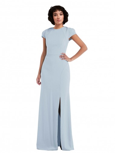 Cap Sleeves Light Sky Blue Keyhole Back Trumpet Jewel Neck Semi Formal Evening Dress / Bridesmaid Dress Maidstone