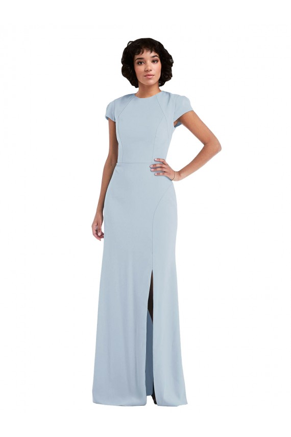 Cap Sleeves Light Sky Blue Keyhole Back Trumpet Jewel Neck Semi Formal Evening Dress / Bridesmaid Dress Maidstone