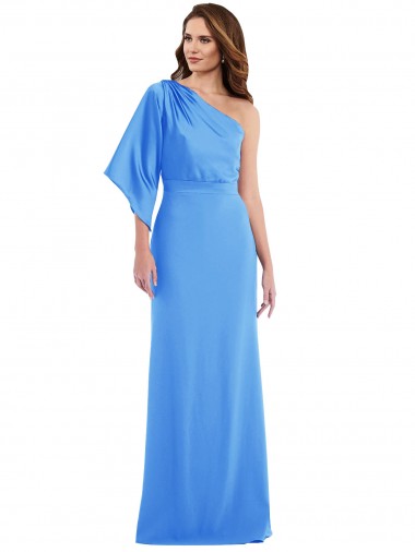 Bell Sleeves Peacock Blue Trumpet One Shoulder Semi Formal Evening Dress / Prom Dress / Bridesmaid Dress Maidstone