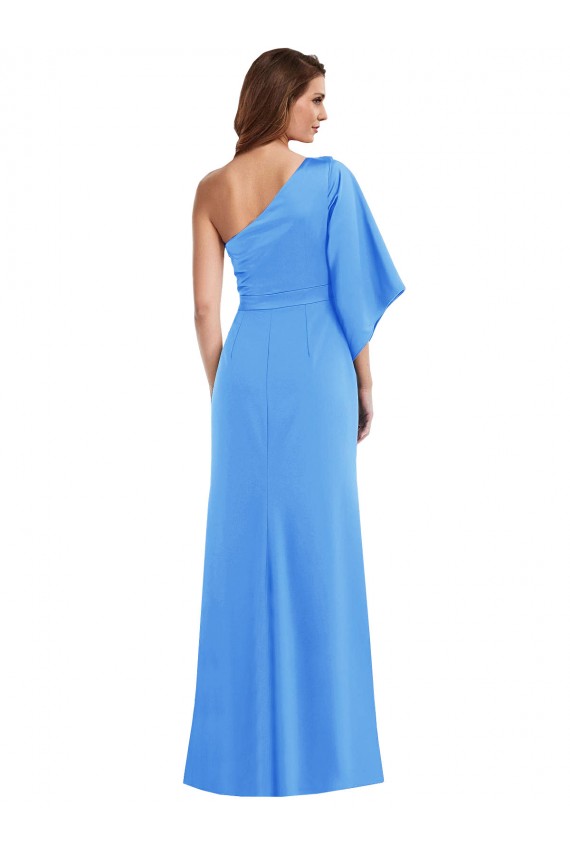 Bell Sleeves Peacock Blue Trumpet One Shoulder Semi Formal Evening Dress / Prom Dress / Bridesmaid Dress Maidstone