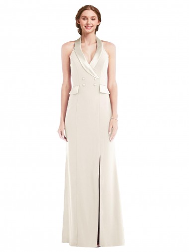 Sleeveless Ivory Low Back Trumpet Halter Neck Semi Formal Evening Dress / Prom Dress / Bridesmaid Dress Maidstone