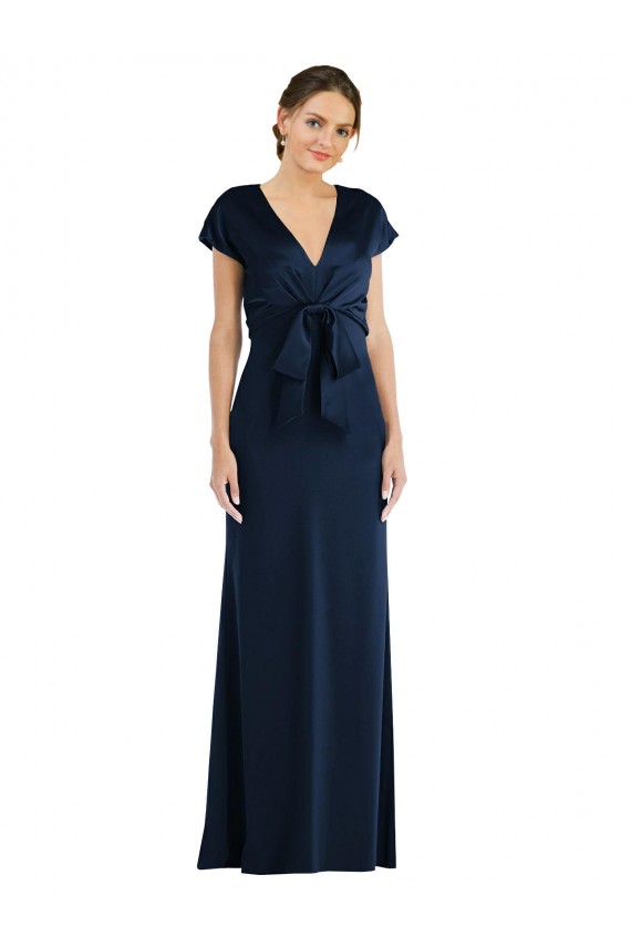 Cap Sleeves Dark Navy Keyhole Back Trumpet Off the Shoulder Formal Evening Gown / Prom Dress / Bridesmaid Dress Maidstone