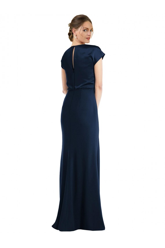 Cap Sleeves Dark Navy Keyhole Back Trumpet Off the Shoulder Formal Evening Gown / Prom Dress / Bridesmaid Dress Maidstone