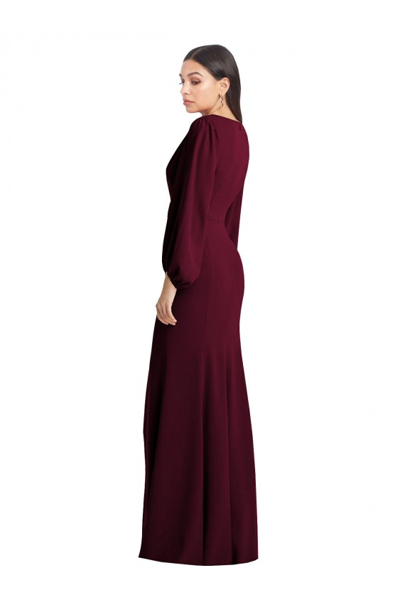 Puff Sleeves Burgundy Gold Trumpet V-Neck Semi Formal Evening Dress / Prom Dress / Bridesmaid Dress Maidstone