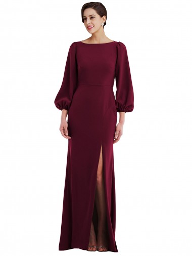 Long Sleeves Burgundy Gold Open Back Trumpet Bateau Neck Formal Evening Gown / Prom Dress / Bridesmaid Dress Maidstone