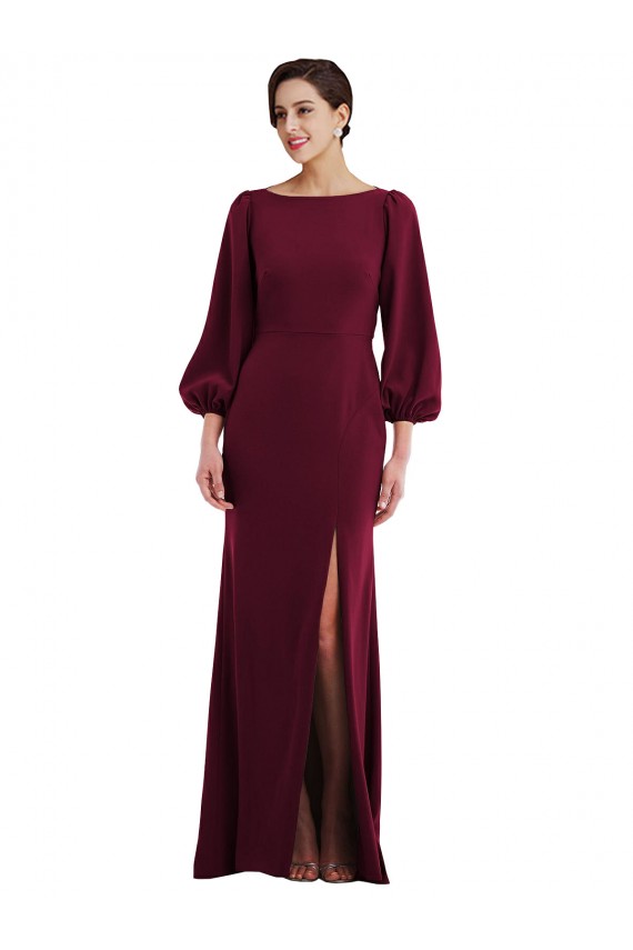 Long Sleeves Burgundy Gold Open Back Trumpet Bateau Neck Formal Evening Gown / Prom Dress / Bridesmaid Dress Maidstone